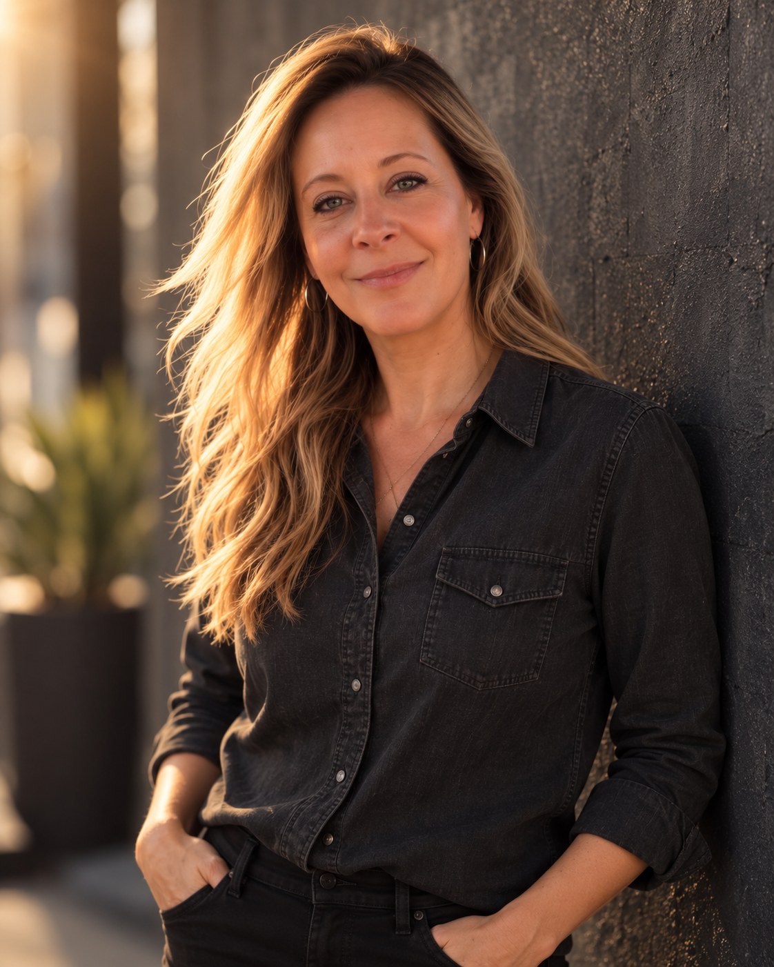 Jan Ruley, founder of Unruly Content, photographed outdoors in golden evening light